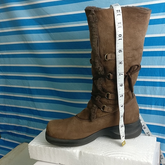 Chocolate Brown Mouton Tall Shearling boot fully lined Freezing Extreme Winter 6 - Picture 7 of 9